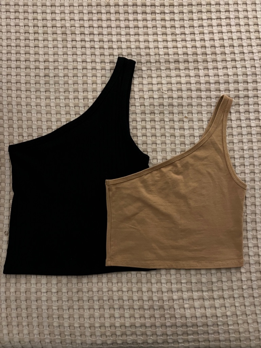 American Eagle Outfitters One-Shoulder Crop Tops - Black & Tan